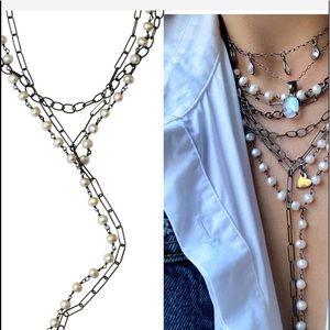 🆕 Adornia 💖Messy Layered Y Necklace (Black Rhodium Plated, Imitation Pea…